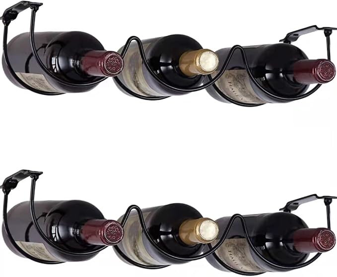 Under Cabinet Wine Rack, Organization and Storge Rack for Bottles, Under Cabinet Organizer for Liquor Bottle, Decor Kitchen Wall Mounted Wine Bottle Holder,Metal Black