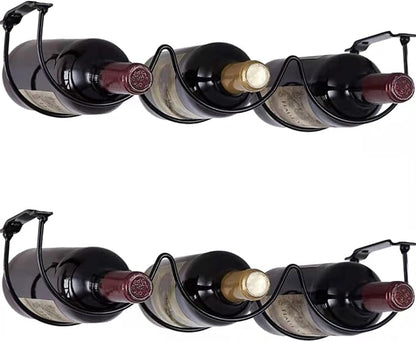 Under Cabinet Wine Rack, Organization and Storge Rack for Bottles, Under Cabinet Organizer for Liquor Bottle, Decor Kitchen Wall Mounted Wine Bottle Holder,Metal Black