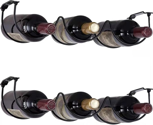 Under Cabinet Wine Rack, Organization and Storge Rack for Bottles, Under Cabinet Organizer for Liquor Bottle, Decor Kitchen Wall Mounted Wine Bottle Holder,Metal Black