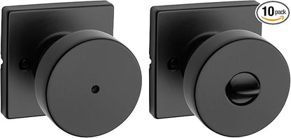 Kwikset Pismo Interior Privacy Door Knob with Lock,Door Handle for Bathroom and Bedroom,Matte Black Keyless Turn Lock Doorknob,with Microban Protection,(Pack of 10)
