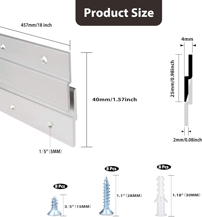 French Cleat Picture Hanger, Aluminum Z Hanger Interlocking Wall Mounting Bracket Hardware Kit Z Clips for Hanging Wall Painting, Mirrors, Panels, Artwork, Cabinet, Whiteboard (18 inch-1 Pair)