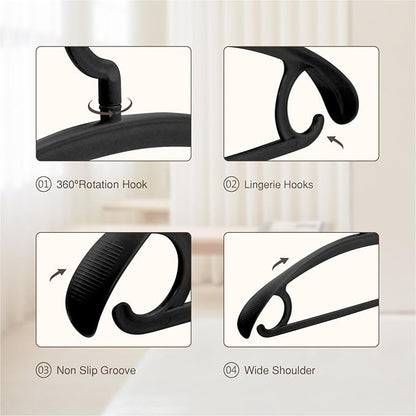 10 Pack Heavy Duty Coat Hangers 25lb Load Capacity Swivel Suit Clothes Hanger Wide Shoulder Jacket Hangers Thick Large Non Slip Oversize Hanger Black