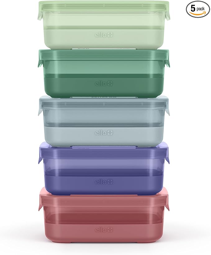Ello Plastic 3.7 Cup Meal Prep Set 10 Pc, 5 Pack Set - BPA Free Plastic Food Storage Container with Silicone Boot and Airtight Plastic Lids, Dishwasher, Microwave, and Freezer Safe, Everest
