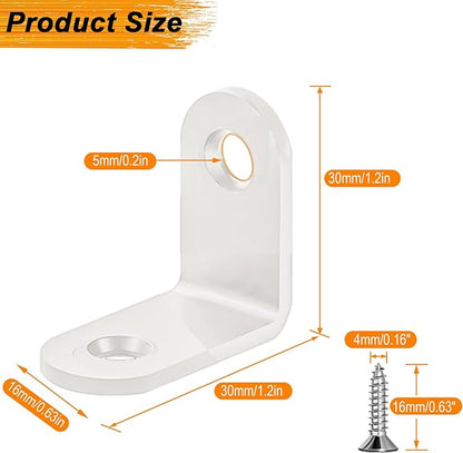 20 PCS Small White L Bracket - 1.2x1.2 Inch Stainless Steel Corner Braces for Wood Furniture, Cabinet Chair & Drawer, Durable Right Angle Shelf Bracket (Includes Screws)