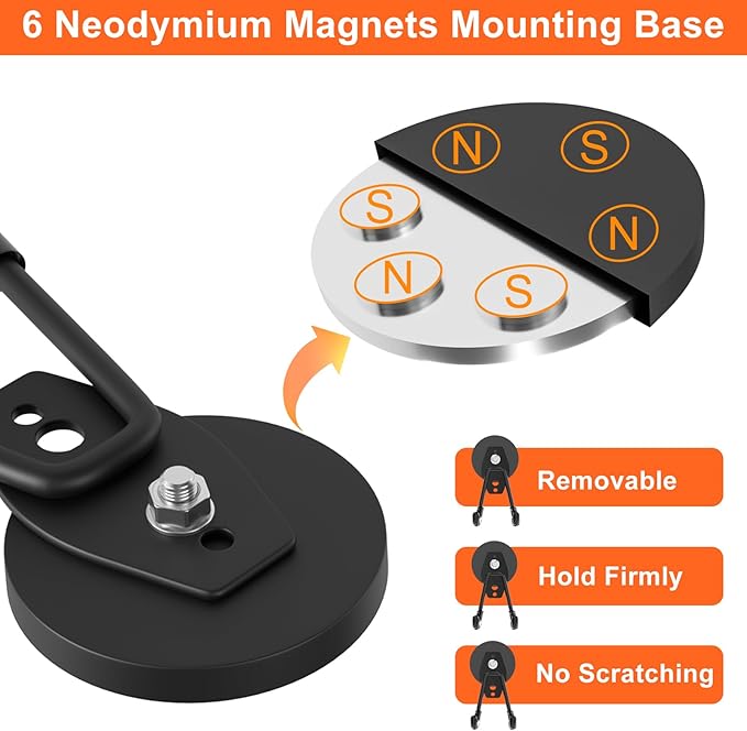 ENUODA Strong Magnetic Hooks Heavy Duty Upgraded Magnets with Hooks Magnetic Garage Hooks for Hanging Shovel, Broom, Wreath, Garden Tool, Toolbox, Shed, Gargae, Locker, 4PCS