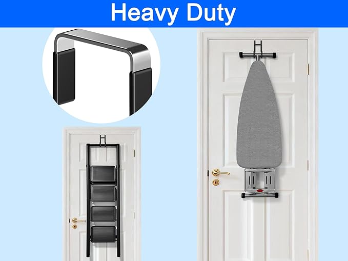 Over the Door Twin Metal Hooks with Plastic Coating 5.5" Fit 0.5" to 1 3/8" Door 2 Sets Heavy Duty Towel Robe Rack Wreath Bathroom Shower Hanger Shoe Organizer Ironing Board Short Black