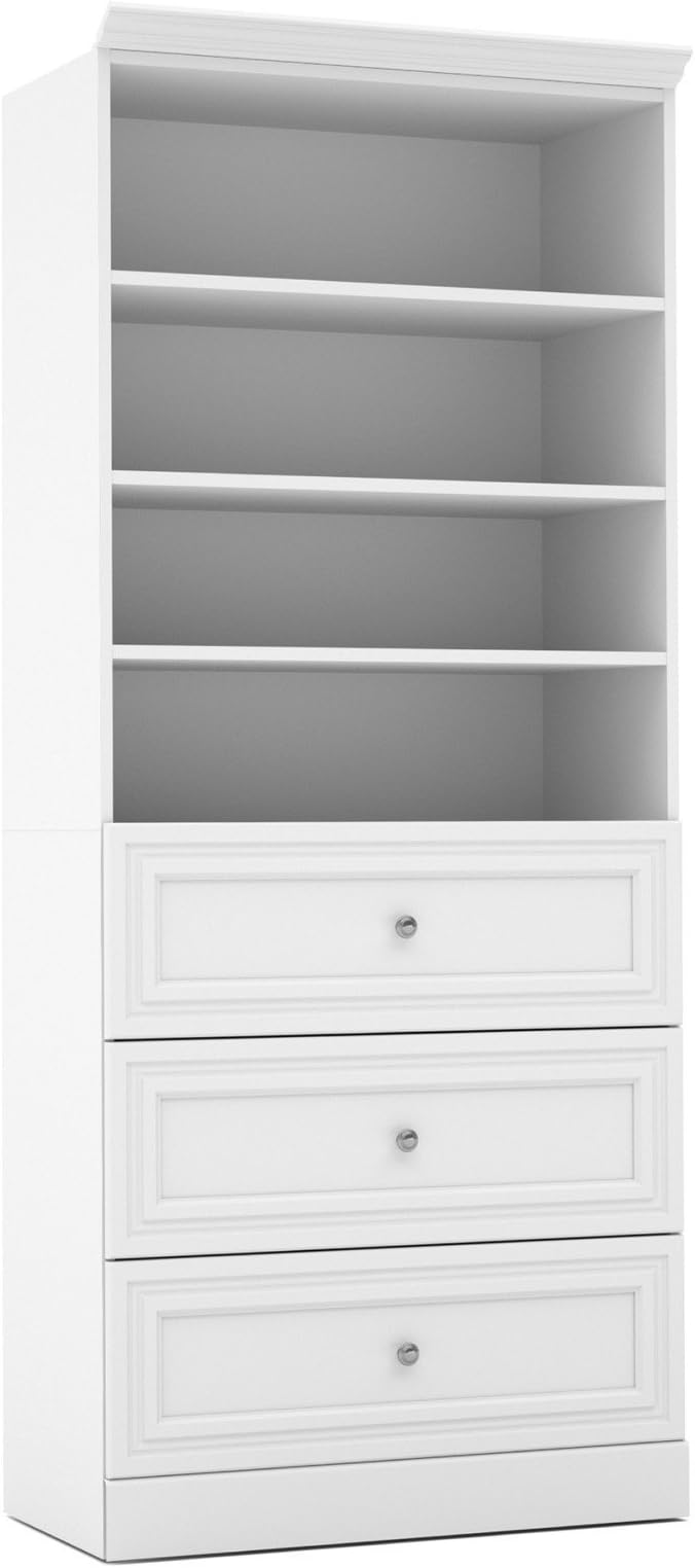 Bestar Versatile Closet Organizer with Drawers, 36-inch White for Bedroom, Bathroom, Pantry, Mudroom, or Entryway