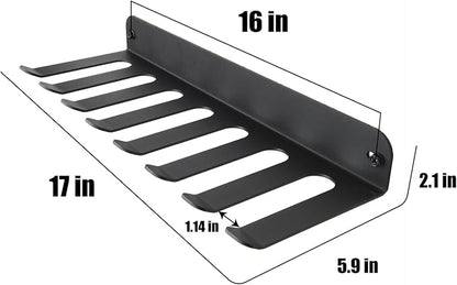 Performance Seven Bars Holder Storage,Custom Powder Coated HEAVY-DUTY STEEL Mount Wall Rack Storage Rack,Weight Room Organizer with 8 Wall Hooks for Exercise Bands Jump Ropes Chains Lifting Belts 3mm Black 8 Tooth