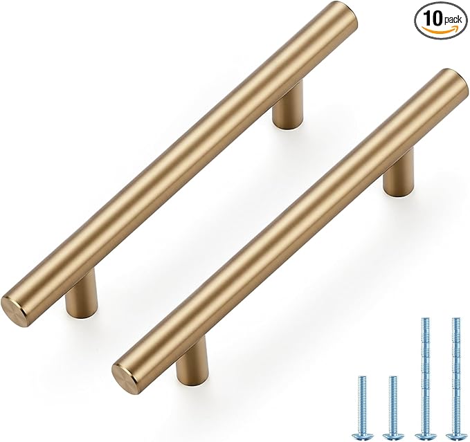 JOY DECOR 10 Pack Champagne Bronze Cabinet Pulls – 6 Inch Length, 3-3/4 Inch (96mm) Hole Center – Stainless Steel Kitchen Cabinet Handles for Drawer and Cupboard