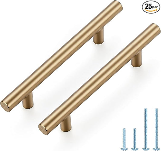 JOY DECOR 25 Pack Champagne Bronze Cabinet Pulls – 6 Inch Length, 3-3/4 Inch (96mm) Hole Center – Stainless Steel Kitchen Cabinet Handles for Drawer and Cupboard