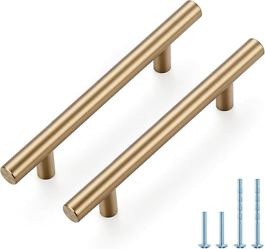 JOY DECOR 45 Pack Champagne Bronze Cabinet Pulls – 6 Inch Length, 3-3/4 Inch (96mm) Hole Center – Stainless Steel Kitchen Cabinet Handles for Drawer and Cupboard