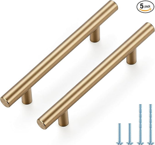 JOY DECOR 5 Pack Champagne Bronze Cabinet Pulls – 6 Inch Length, 3-3/4 Inch (96mm) Hole Center – Stainless Steel Kitchen Cabinet Handles for Drawer and Cupboard