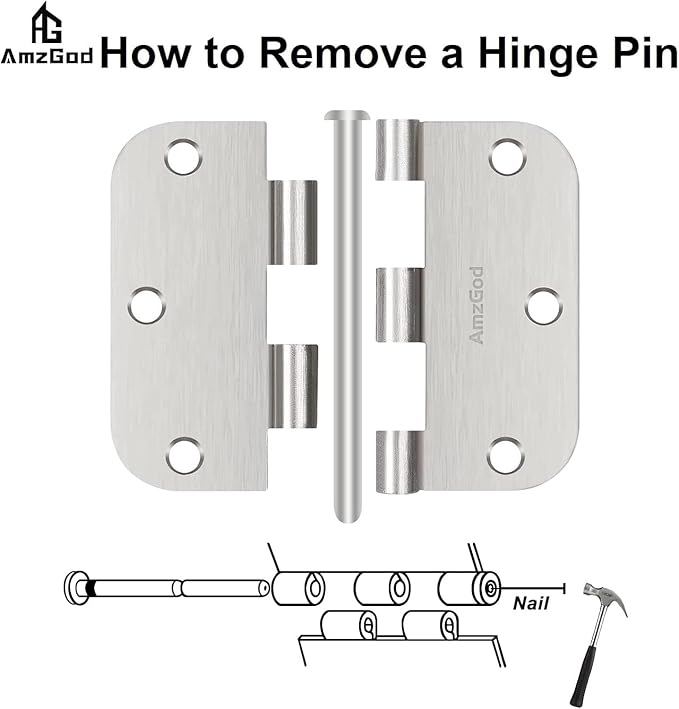 Door Hinges Brushed Nickel - 36 Pack Satin Nickel 3.5 Inch Rounded Interior Door Hinges with 5/8" Radius - 3 1/2 Inches Silver Residential Standard Door Hardware