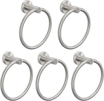 NearMoon Bath Towel Ring, Bathroom Hardware Accessories-Thicken Stainless Steel Hand Towel Holder for Bathroom, Modern Round Towel Hanger Wall Mounted (Brushed Nickel, 5 Pack)