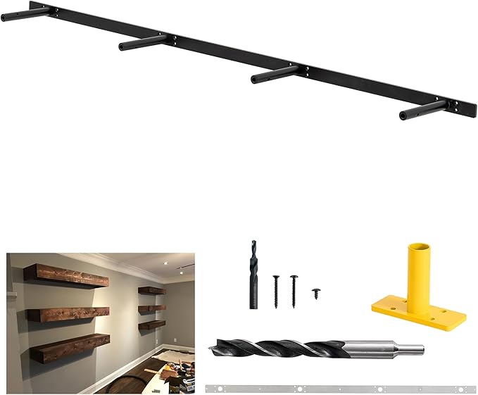 Heavy Duty Floating Shelf Bracket 53 inch, Hidden Shelf Bracket for Mantel and Shelving, Max Load 200 lbs if Mounted on Studs, Invisible Bracket for Floating Shelves (with Ease Build Kit)