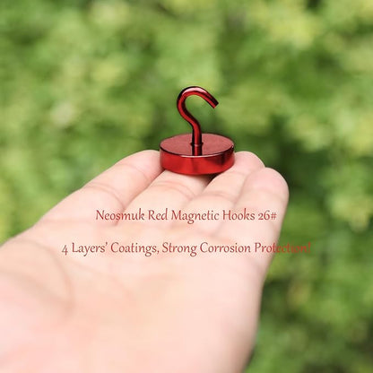 Neosmuk Magnetic Hooks, Cruise Ship Essentials, 80lb+ Heavy Duty Magnetic Hooks for Cruise Cabins, Refrigerator, Grill, Hanging, and Travel | Extra Strong Must-Haves Magnet Hook,Red