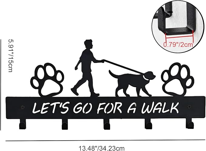 Dog Leash Holder Wall Mount, Dog Supply Organizer with 5 Hooks, Metal Key Hooks for Wall， Wall Storage for Hanging Leash, Vest, Harness, Keys