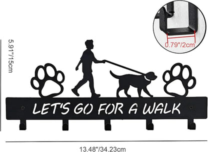 Dog Leash Holder Wall Mount, Dog Supply Organizer with 5 Hooks, Metal Key Hooks for Wall， Wall Storage for Hanging Leash, Vest, Harness, Keys