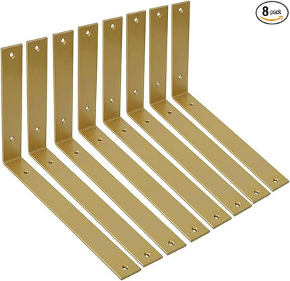 Shelf Brackets 12 Inch L Brackets for Shelves Heavy Duty Gold Wall Brackets for Shelves 5mm Thick Metal Bracket Support for Shelf with Screws