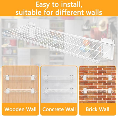 Wall Shelf 24'' x 11'' Garage Wall Mounted Storage Shelves, Heavy Duty Metal Wire Shelving Storage Rack for Garage, Office, Basement and Kithcen, Max Load 90lb, 2-Pack (White)
