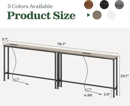 SUPERJARE 78.8 Inch Narrow Console Table with Outlet, Sofa Tables, Behind Couch Table, Long Entryway Tables with Charging Station, for Living Room, Oak