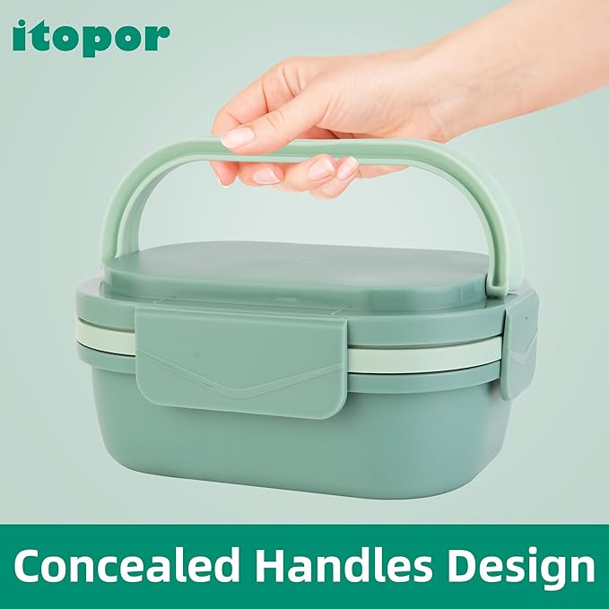 Leakproof Lunch Box, Drop-Proof Bento Box for Kids & Adults, BPA-Free Lunch Containers with Sleek Handles & Utensils, Microwave & Dishwasher Safe (Green)