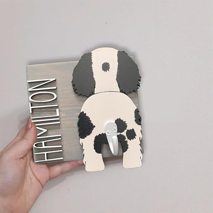 Personalized Dog Leash Holder for Wall Custom Name, Wooden Dog Butt Leash Hook, Decorative Key Rack Hooks Hanger for Entryway, Hallway, Farmhouse Dog Items Storage Organizer (1 Dog (5.7"x9"))