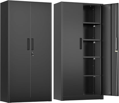 Greenvelly Metal Storage Cabinet, 72" Black Locking Storage Cabinets with Doors and 4 Shelves, Tall Tool Storage Cabinet for Garage, Steel Lockable File Cabinet Metal Locker for Home Office, Classroom