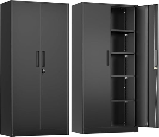 Greenvelly Metal Storage Cabinet, 72" Black Locking Storage Cabinets with Doors and 4 Shelves, Tall Tool Storage Cabinet for Garage, Steel Lockable File Cabinet Metal Locker for Home Office, Classroom