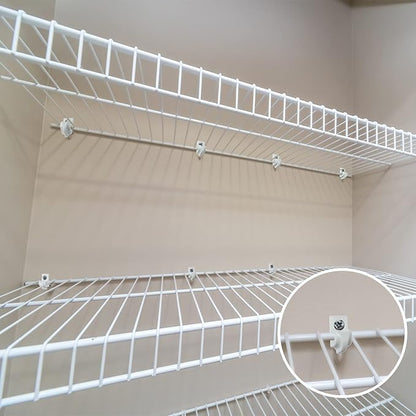 Amyhill 50 Pieces Wire Shelf Clips Down Wall Brackets Wire Shelving Accessories Plastic Heavy Duty Shelf Bracket Clips for Metal Shelving Screws and Expansion Tube Not Included (White)