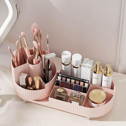 Rotating makeup organizer,Large Capacity Cosmetic Display Case, easy to hold all of your makeup products, at least 20 makeup brushes/eyeliner,10 lipsticks,8 skincare products(Pink)