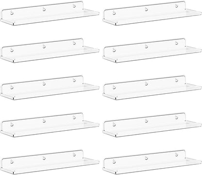 Lifewit Floating Shelves for Bathroom, 14" Clear Wall Organizer for Makeup, Perfume, Figures, Photo, Decor Shelf for Nursery, Living Room, Bedroom, Kitchen, Over Toilet Storage Rack, Clear, 10 Pack