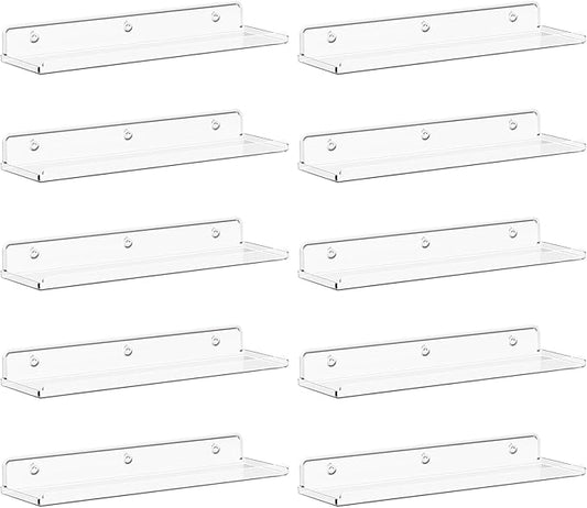 Lifewit Floating Shelves for Bathroom, 14" Clear Wall Organizer for Makeup, Perfume, Figures, Photo, Decor Shelf for Nursery, Living Room, Bedroom, Kitchen, Over Toilet Storage Rack, Clear, 10 Pack
