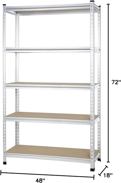 Amazon Basics 5-Tier Medium Duty Storage Shelving, Garage Storage Rack, Double Post Press Board Shelf, Adjustable, Easy Assembly, Space-Saving, Aluminum, 48" x 18" x 72"
