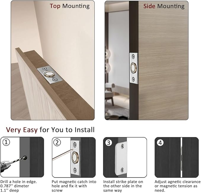 JQK Closet Magnetic Door Ball Catch Hardware, 430 Stainless Steel Catch Adjustable with Strike Plate, Polished Steel Finish 2 Pack, HBC120-BN-P2