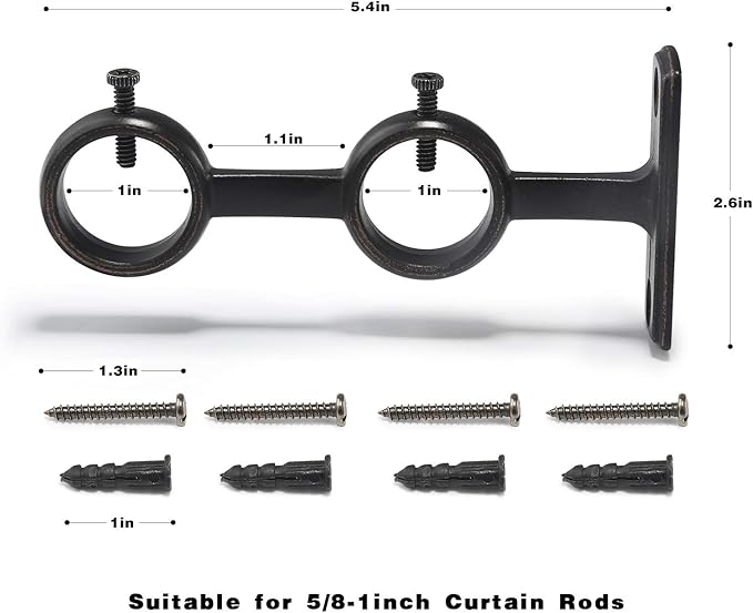 Goowin Double Curtain Rod Holder, 2 pcs Brackets Hooks for Living Room Bedroom Drapery Rods (Black)