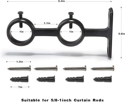 Goowin Double Curtain Rod Holder, 2 pcs Brackets Hooks for Living Room Bedroom Drapery Rods (Black)