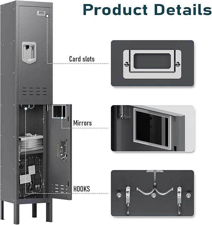 Metal Lockers - 66" Height Steel Lockers for Employees with 2 Door Storage Locker with Card Slot for Employees Gym School Home Office Garage - Assembly Required