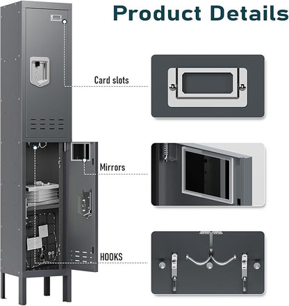 Metal Lockers - 66" Height Steel Lockers for Employees with 2 Door Storage Locker with Card Slot for Employees Gym School Home Office Garage - Assembly Required