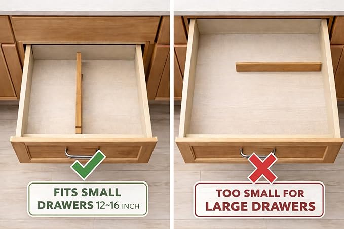 Adjustable Bamboo Drawer Dividers – SMALL SIZE, Expandable 12–16 inch – Spring Loaded Drawer Organizer for Kitchen, Dresser, Bathroom, Bedroom, Desk – 6-Pack