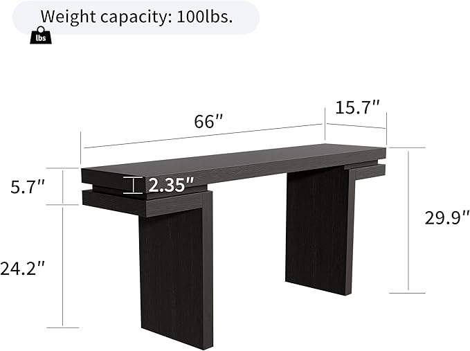 66" Extra Wide Real Wood Veneered Console Table,Minimalist Sofa Behind Couch Table for Entryway,Hallway,Living Room,Home Office,Black