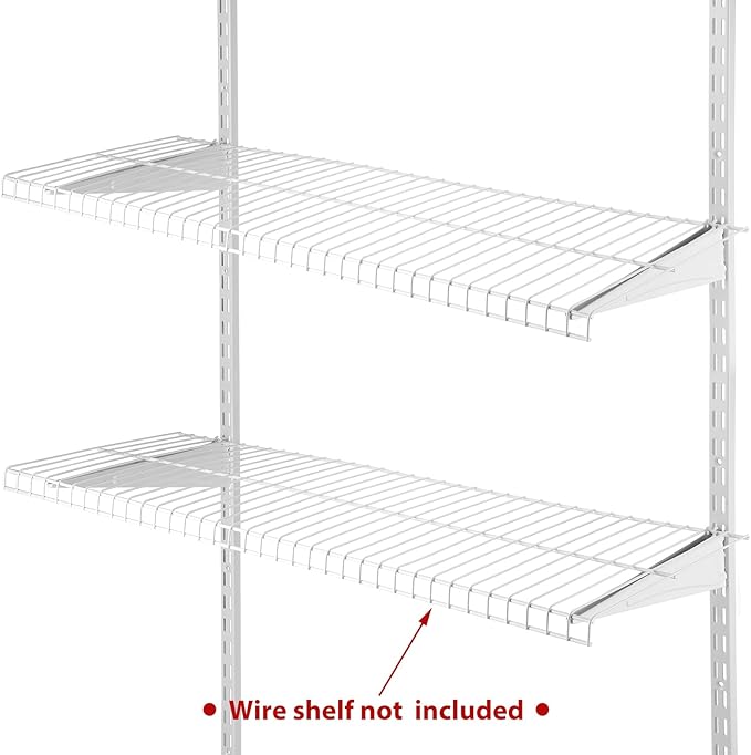 47.5 Inch Twin Rail Upright Wall Shelving System with 12 Inch Locking Shelf Bracket Adjustable Closet System Heavy Duty Metal Support for Deep Wire Shelving Closet (8 Pcs)