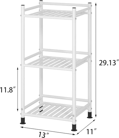 3 Tier Bathroom Storage Open Shelf Unit, Free-Standing Metal Corner Rack Shelving for Kitchen, Living Room, Hallway (Matte White, 3 Tier)