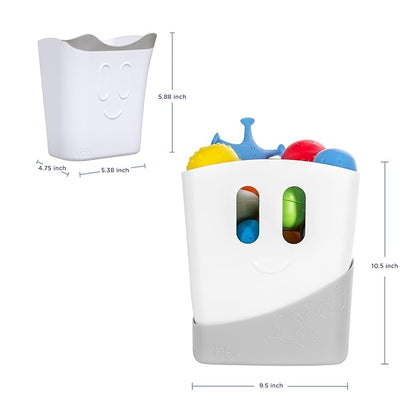 Ubbi Bath Toy & Drying Bin Bundle, Includes 10 Bath Toys, 1 Hair Rinse Cup and 1 Gray Toy Drying Bin, Infant and Toddler Bathtub Accessories