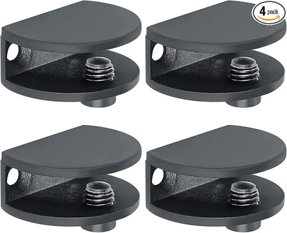 Alise Glass Shelf Bracket Adjustable Shower Brackets,Heavy Duty Rectangle Clamp Holder for 6-10mm Glass Shelves,Wall Mount Clamps Clip Support Panel Hardware Replacement Part,Black(Pack of 4)