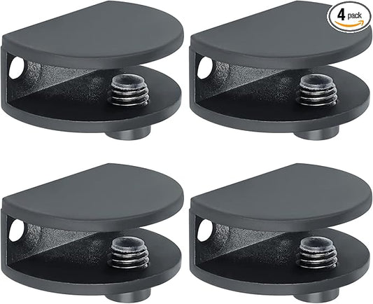 Alise Glass Shelf Bracket Adjustable Shower Brackets,Heavy Duty Rectangle Clamp Holder for 6-10mm Glass Shelves,Wall Mount Clamps Clip Support Panel Hardware Replacement Part,Black(Pack of 4)