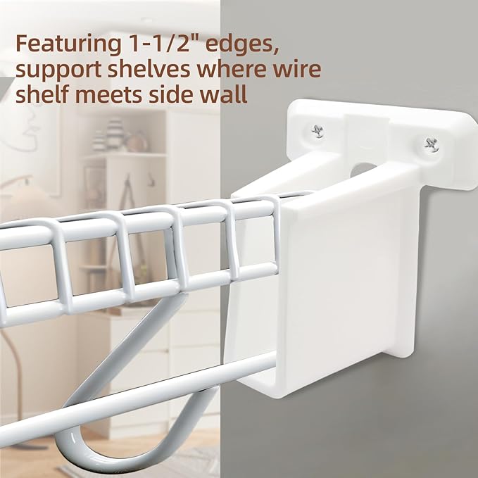 Uenhoy 12 Pcs Wire Shelf End Bracket, White Plastic Closet Shelves Brackets, Corner Support Bracket Wall Mount Shelf Brackets with Fasteners
