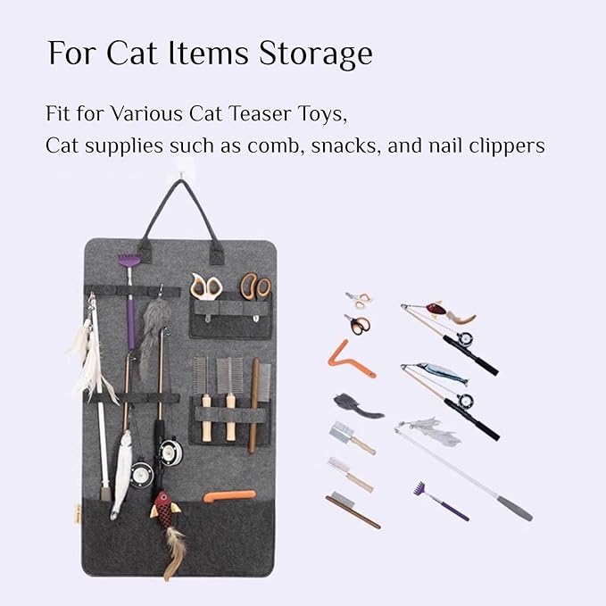 Cat Toy Storage Hanging Bag, Cat Teaser Toy Wand Toy Holder Pet Storage Box Organizer(Grey)