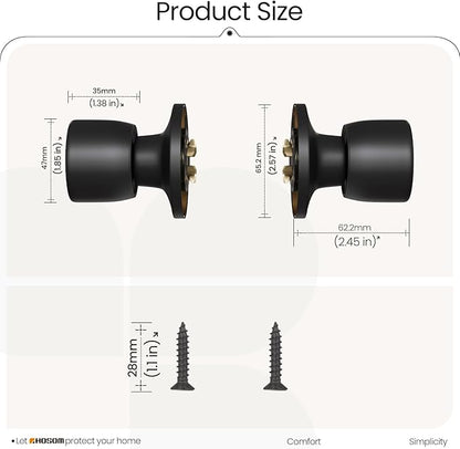 HOSOM Dummy Door Knob，2 Pack Matte Black Interior Door Knobs Closet Dummy Door Handles Set, Individual Non-Turning Single Side Round Knob for French Doors Easy Installation