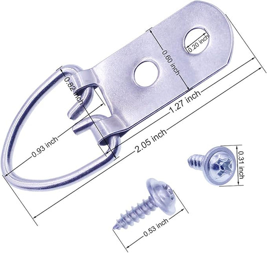 Heavy Duty D-Ring Picture Hangers with Screws, Large Wide D Ring Picture Hanging Hardware, 60 Pcs 2 Holes Picture Hooks for Mirror, Clock, Decoration, Paintings, Artwork Picture Frame